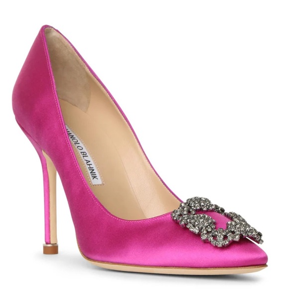 Manolo Blahnik Shoes - Manolo Blahnik Hangisi 105mm Embellished Pink Satin Pump Size 37